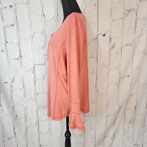 PEACH Button Rounded Hem Long Flare Sleeve Stretch Soft Ribbed Scoop Neck 3X NWT - Picture 4 of 7